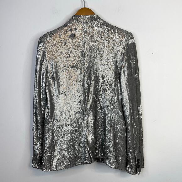 All Saints AllSaints Leigh Silver Sequin Tuxedo Blazer Jacket womens 6 - Picture 12 of 17
